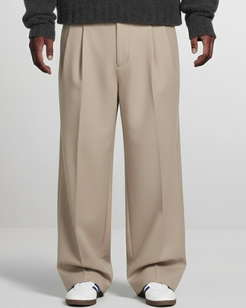 Tailored Wide-Leg Pants - Beige