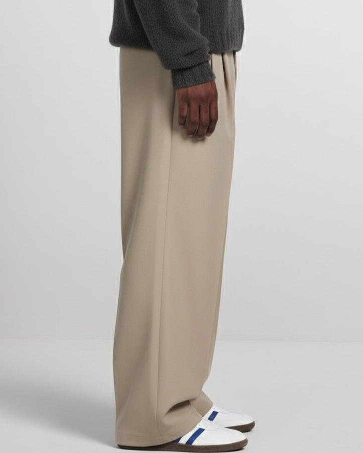 Tailored Wide-Leg Pants - Beige
